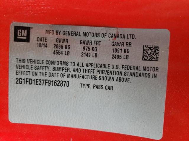 Photo 10 from auction – 2015 CHEVROLET CAMARO LT with VIN 2G1FD1E37F9162870