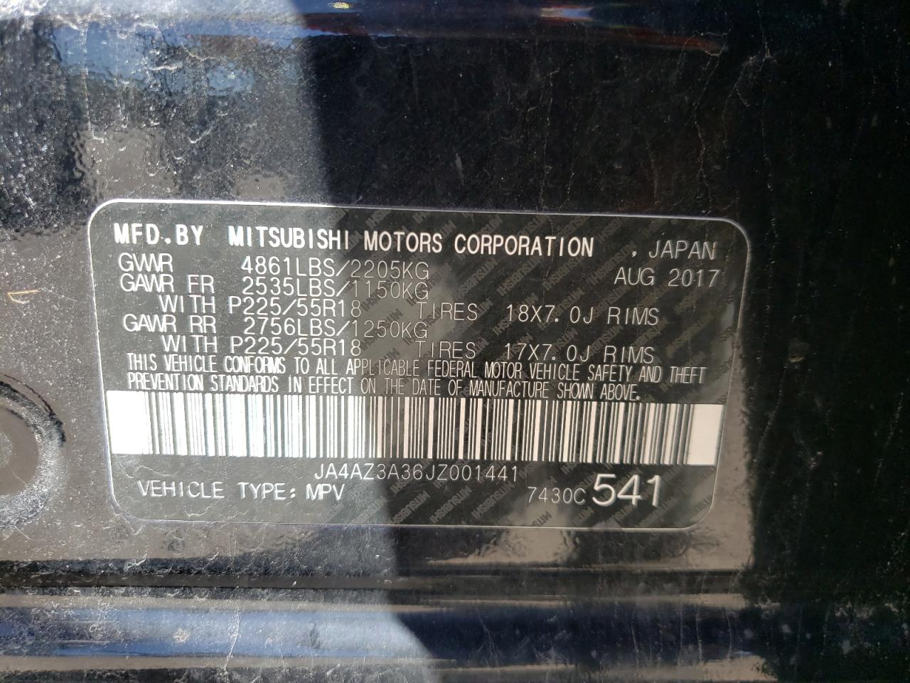 Photo 10 from auction – 2018 MITSUBISHI OUTLANDER with VIN JA4AZ3A36JZ001441