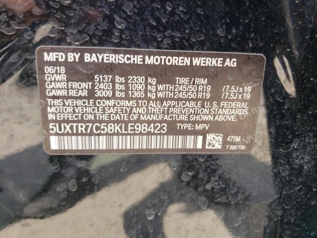 Photo 10 from auction – 2019 BMW X3 SDRIVE3 with VIN 5UXTR7C58KLE98423