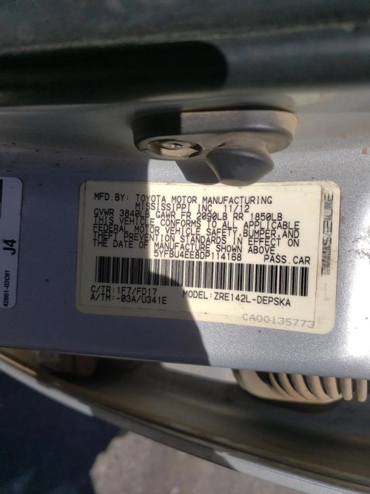 Photo 10 from auction – 2013 TOYOTA COROLLA BA with VIN 5YFBU4EE8DP114168