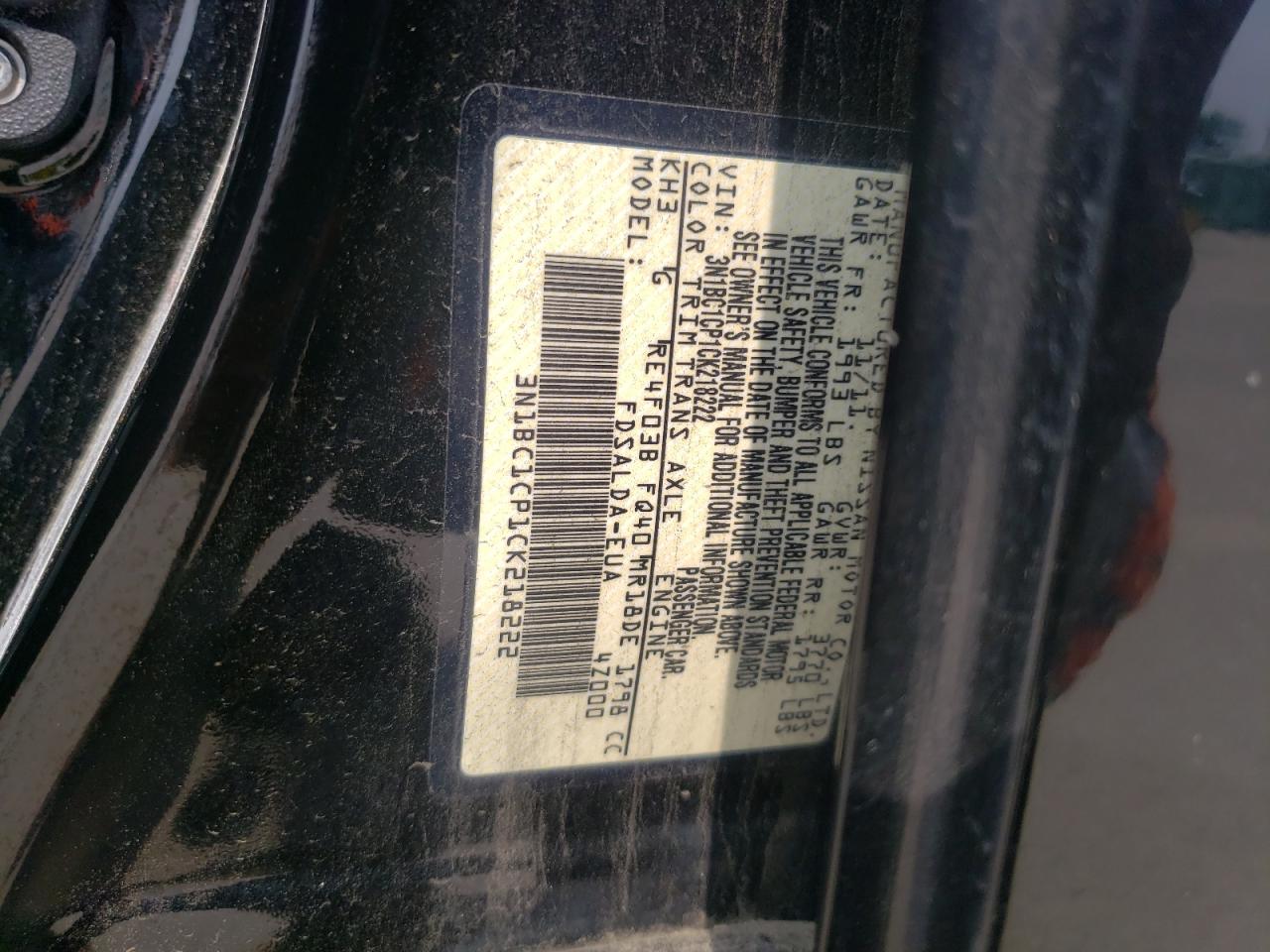 Photo 10 from auction – 2012 NISSAN VERSA S with VIN 3N1BC1CP1CK218222