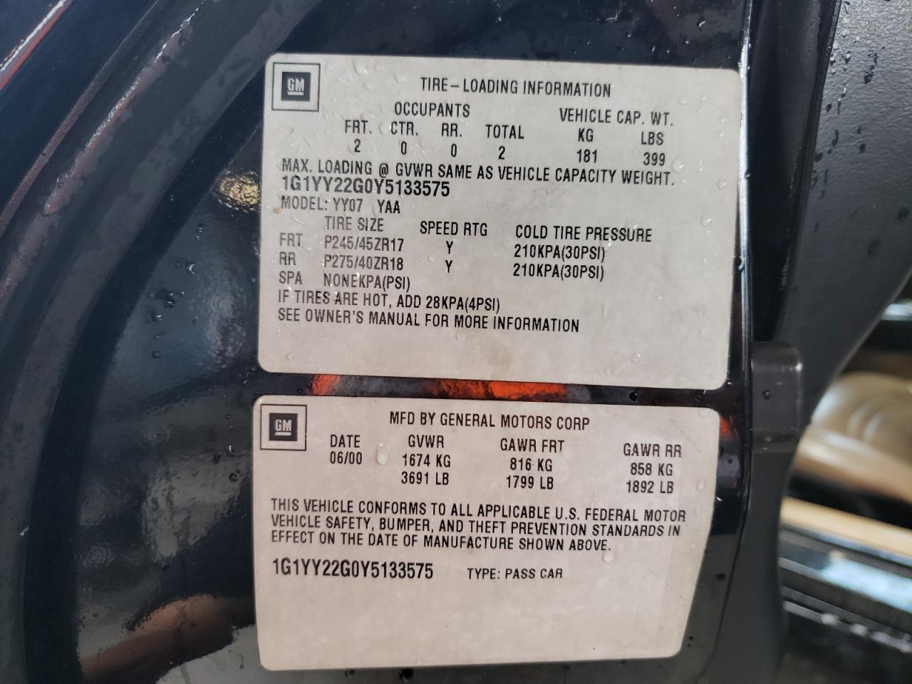 Photo 10 from auction – 2000 CHEVROLET CORVETTE with VIN 1G1YY22G0Y5133575