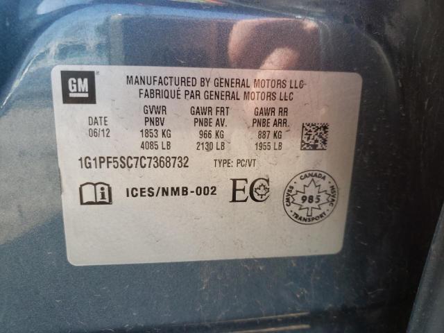 CHEVROLET CRUZE LT 2012 with VIN 1G1PF5SC7C7368732 - Photo from auction