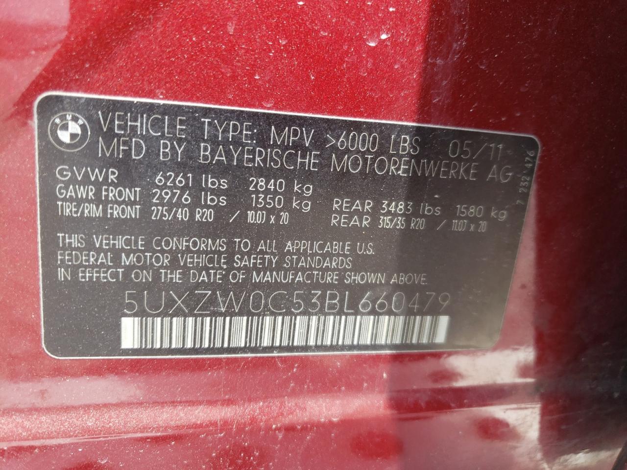 Photo 10 from auction – 2011 BMW X5 XDRIVE3 with VIN 5UXZW0C53BL660479