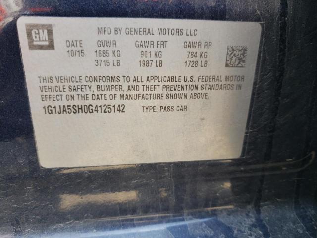 Photo 10 from auction – 2016 CHEVROLET SONIC LS with VIN 1G1JA5SH0G4125142