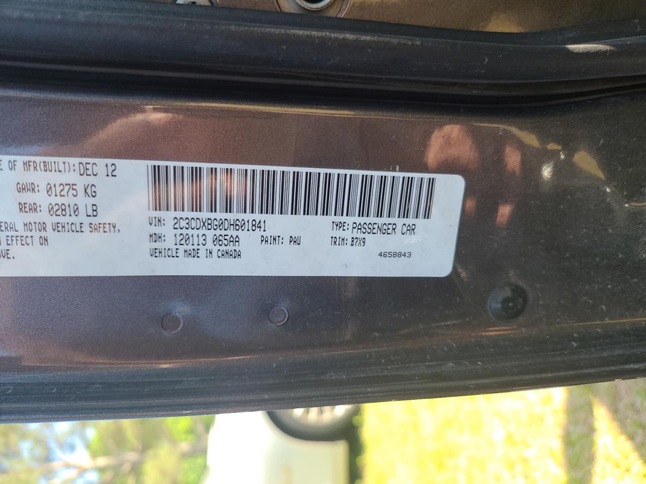 Photo 10 from auction – 2013 DODGE CHARGER SE with VIN 2C3CDXBG0DH601841