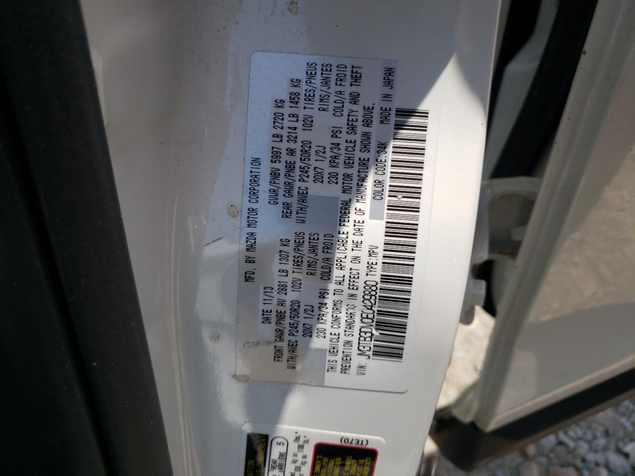 Photo 10 from auction – 2014 MAZDA CX-9 GRAND with VIN JM3TB3DV0E0429880