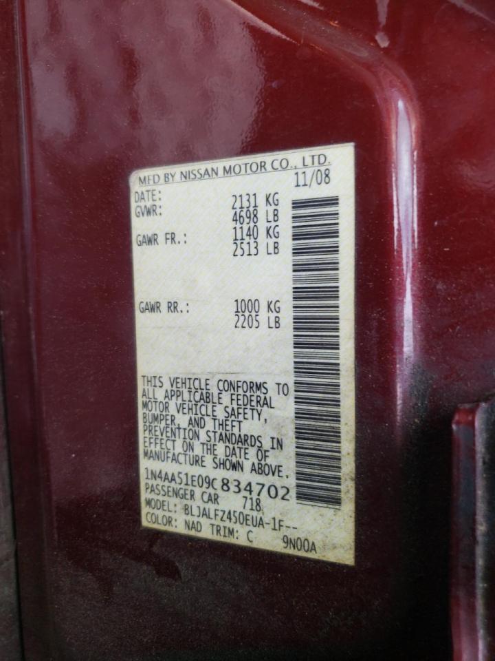 Photo 10 from auction – 2009 NISSAN MAXIMA S with VIN 1N4AA51E09C834702