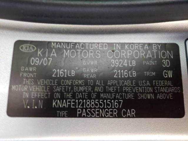 Photo 10 from auction – 2008 KIA SPECTRA EX with VIN KNAFE121885515167