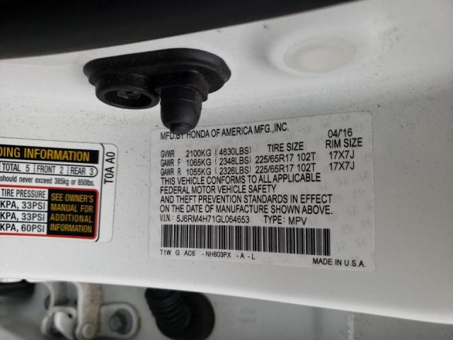 Photo 10 from auction – 2016 HONDA CR-V EXL with VIN 5J6RM4H71GL064653