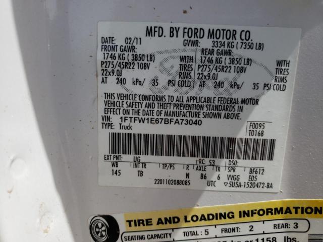 Photo 10 from auction – 2011 FORD F150 SUPER with VIN 1FTFW1E67BFA73040