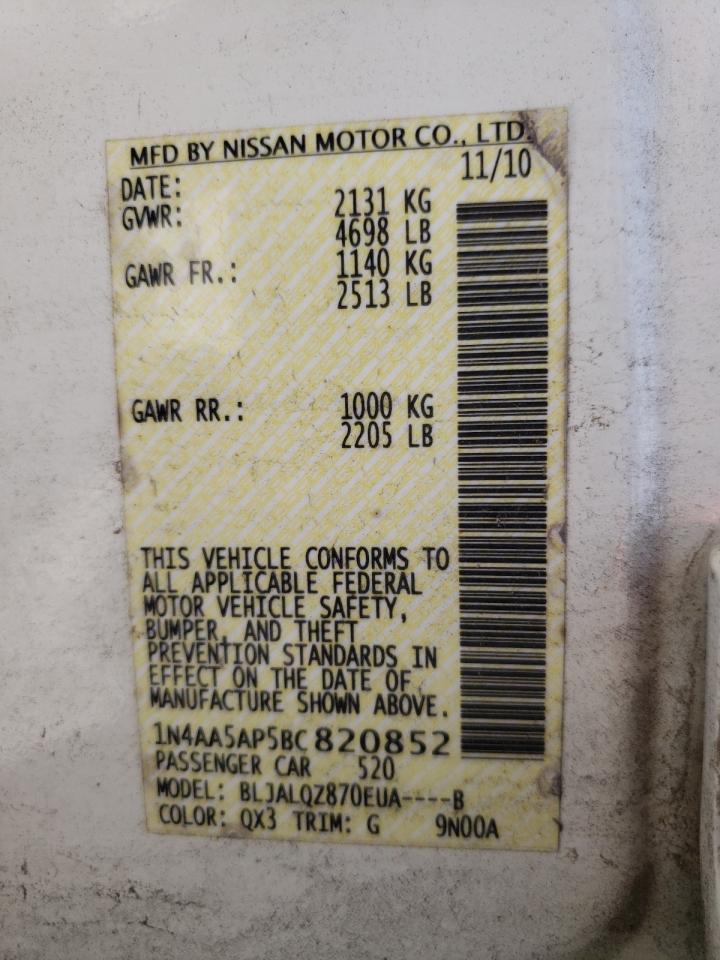 Photo 10 from auction – 2011 NISSAN MAXIMA S with VIN 1N4AA5AP5BC820852