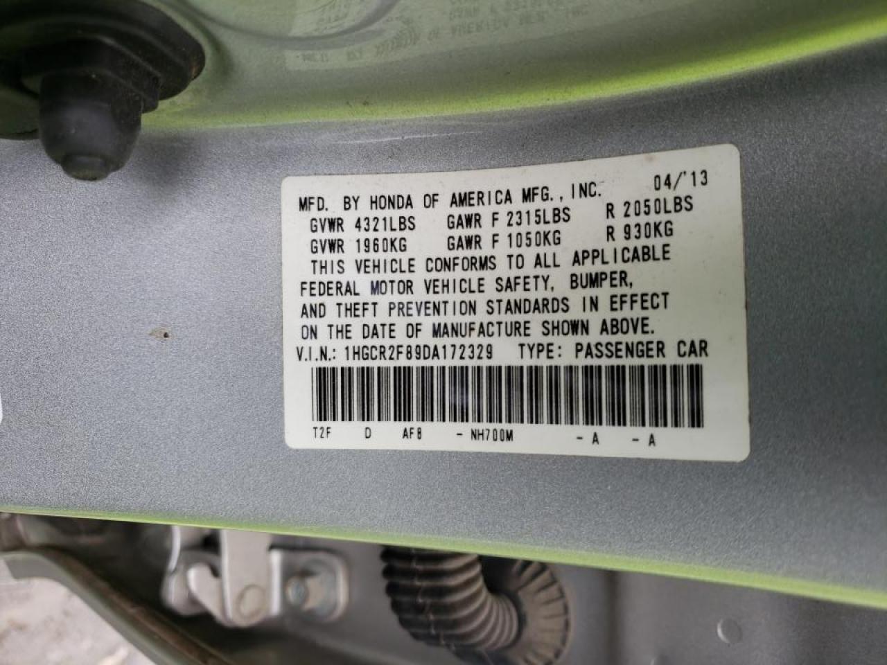 Photo 10 from auction – 2013 HONDA ACCORD EXL with VIN 1HGCR2F89DA172329