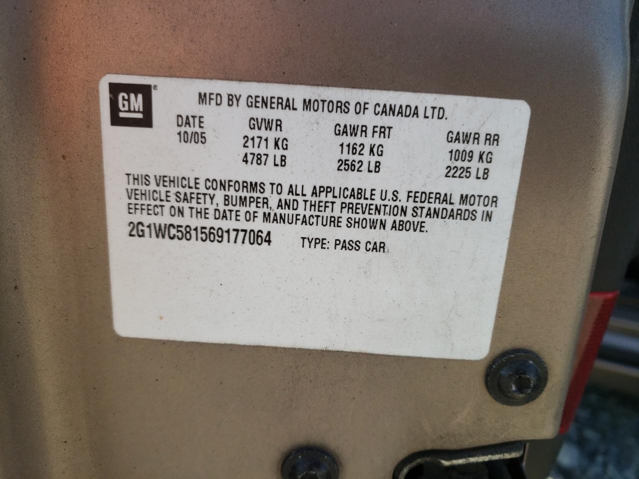 Photo 10 from auction – 2006 CHEVROLET IMPALA LT with VIN 2G1WC581569177064