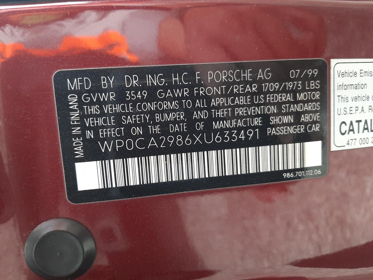 Photo 10 from auction – 1999 PORSCHE BOXSTER with VIN WP0CA2986XU633491