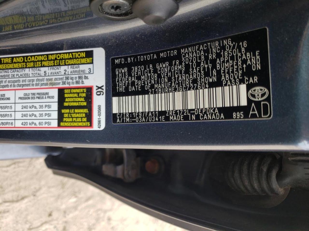 Photo 10 from auction – 2016 TOYOTA COROLLA L with VIN 2T1BURHE3GC727604