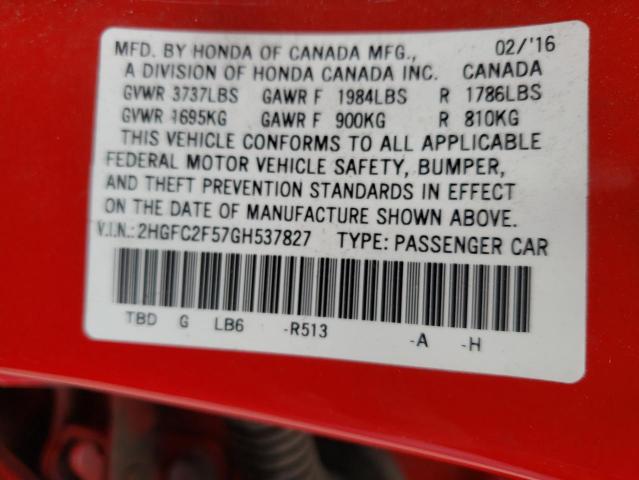 Photo 10 from auction – 2016 HONDA CIVIC LX with VIN 2HGFC2F57GH537827