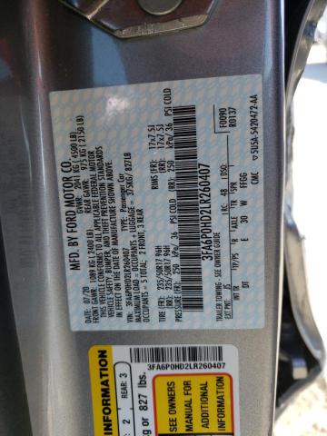Photo 10 from auction – 2020 FORD FUSION SE with VIN 3FA6P0HD2LR260407