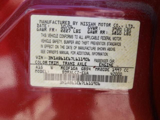 Photo 10 from auction – 2007 NISSAN SENTRA 2.0 with VIN 3N1AB61E67L611906