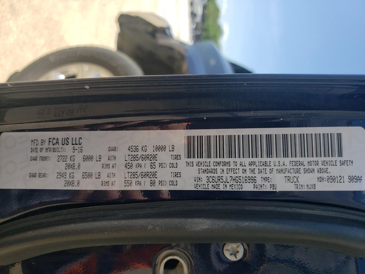 Photo 10 from auction – 2017 RAM 2500 SLT with VIN 3C6UR5JL7HG516996