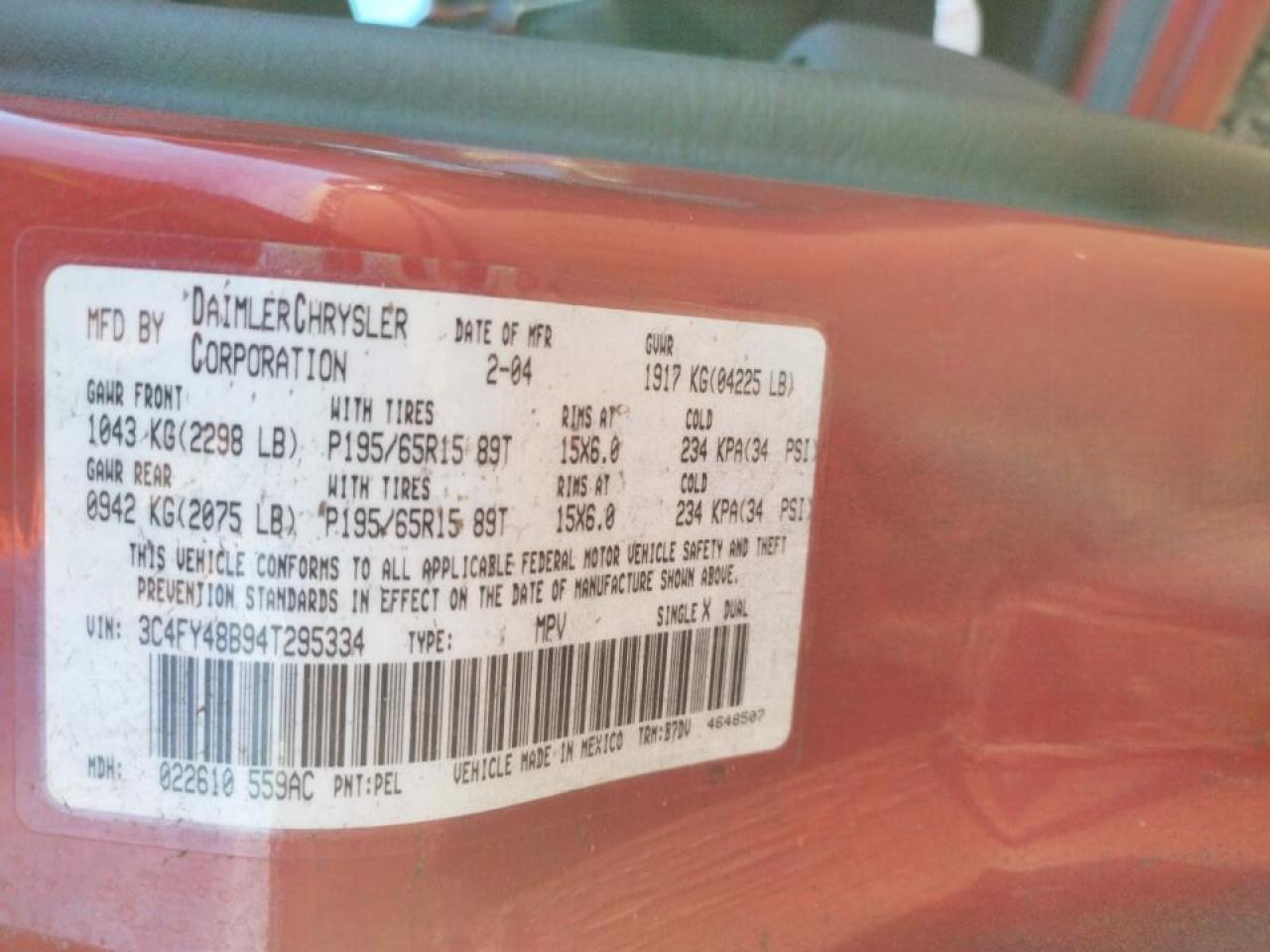 Photo 10 from auction – 2004 CHRYSLER PT CRUISER with VIN 3C4FY48B94T295334