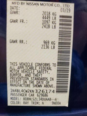 Photo 10 from auction – 2019 NISSAN ALTIMA SR with VIN 1N4BL4CW2KN326174