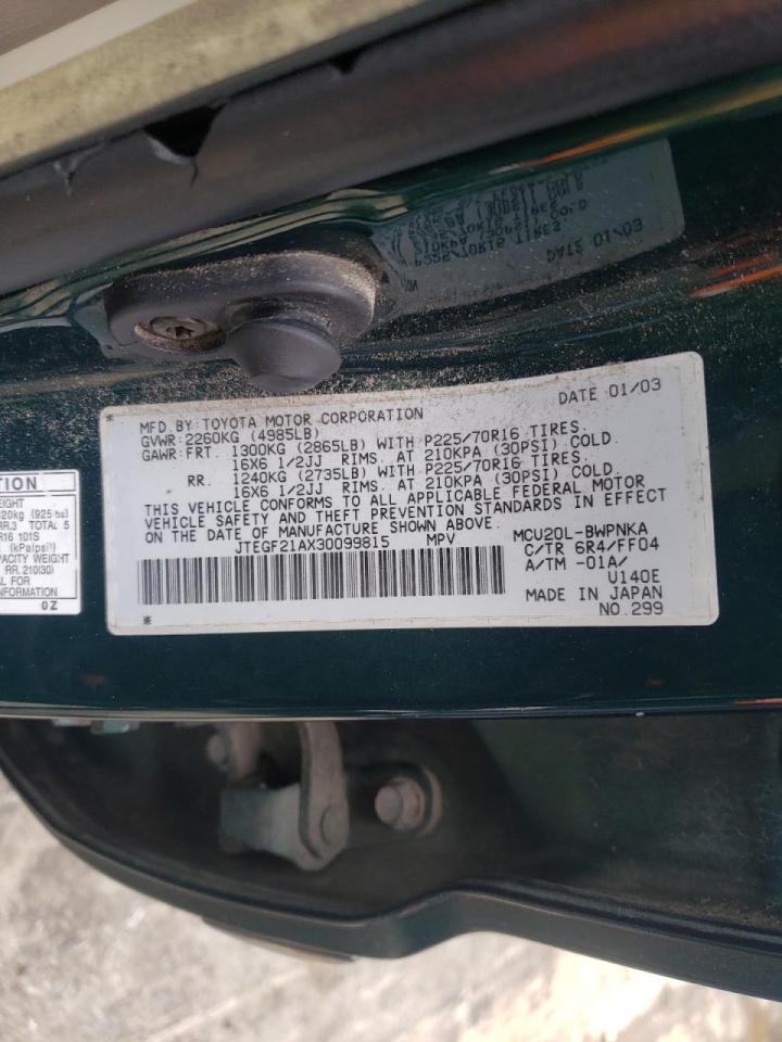 Photo 10 from auction – 2003 TOYOTA HIGHLANDER with VIN JTEGF21AX30099815