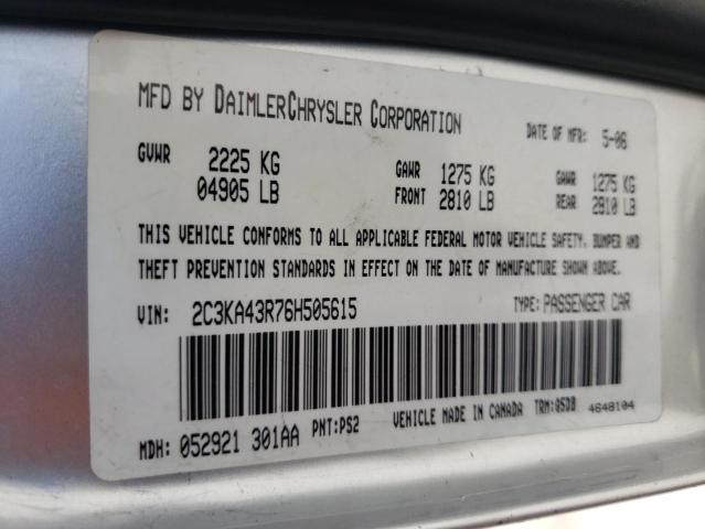Photo 10 from auction – 2006 CHRYSLER 300 with VIN 2C3KA43R76H505615
