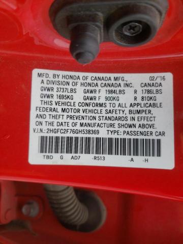 Photo 10 from auction – 2016 HONDA CIVIC EX with VIN 2HGFC2F76GH538369