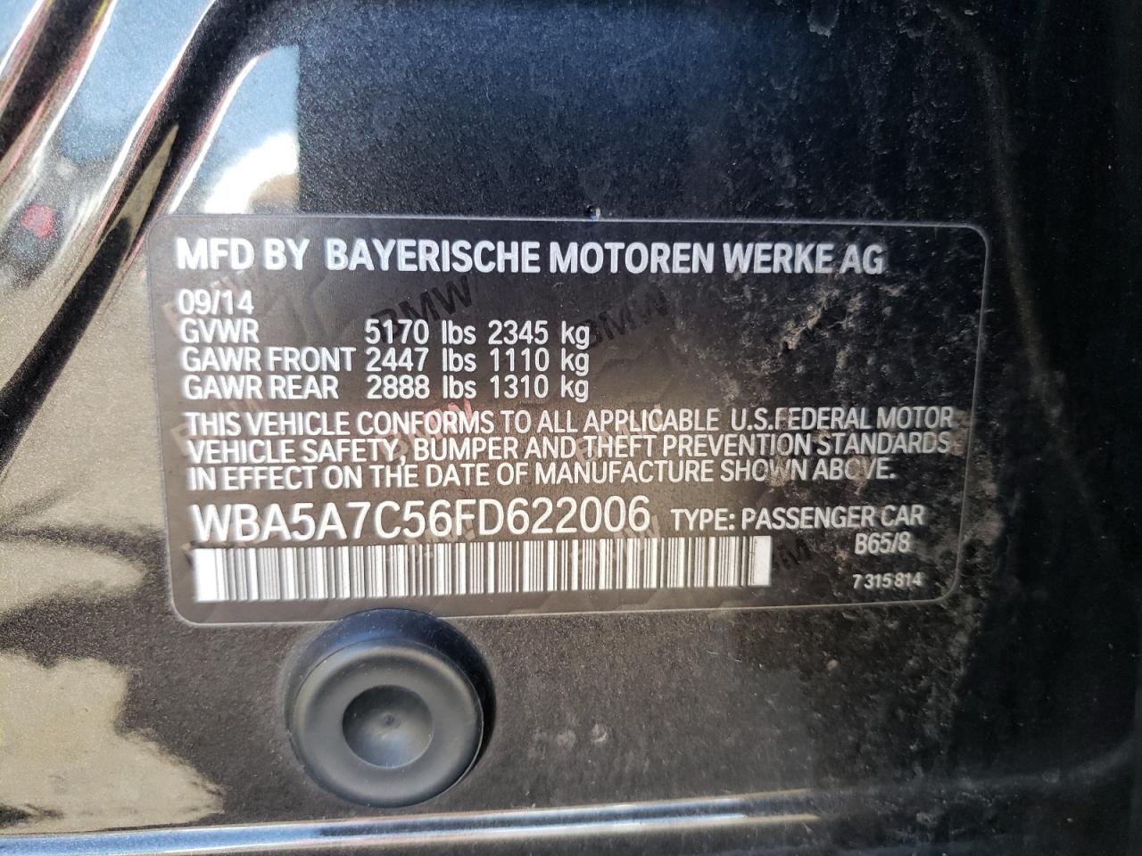 Photo 10 from auction – 2015 BMW 528 XI with VIN WBA5A7C56FD622006
