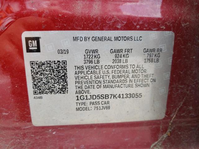 Photo 10 from auction – 2019 CHEVROLET SONIC LT with VIN 1G1JD5SB7K4133055