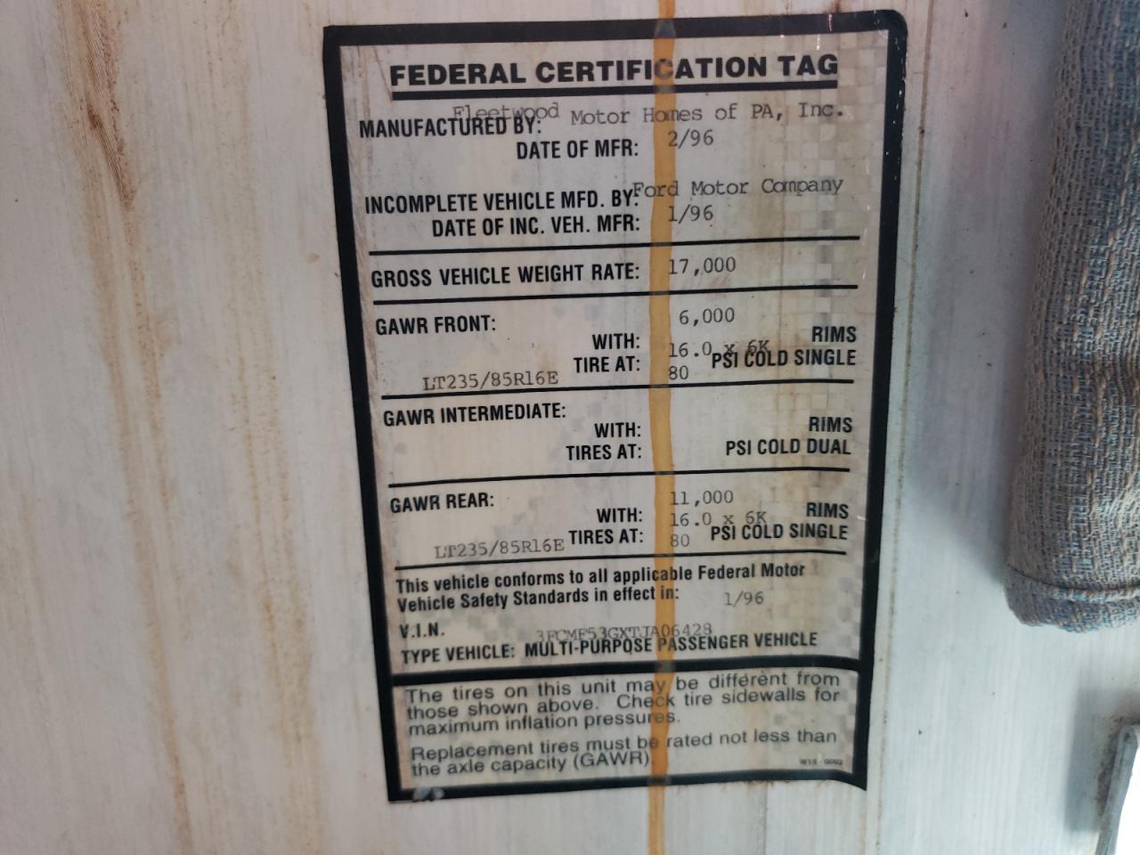 Photo 10 from auction – 1996 FORD F530 with VIN 3FCMF53GXTJA06428