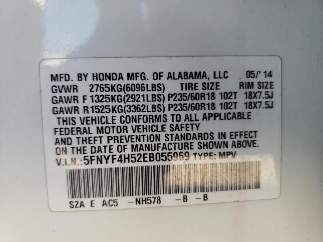 Photo 10 from auction – 2014 HONDA PILOT EXL with VIN 5FNYF4H52EB055969