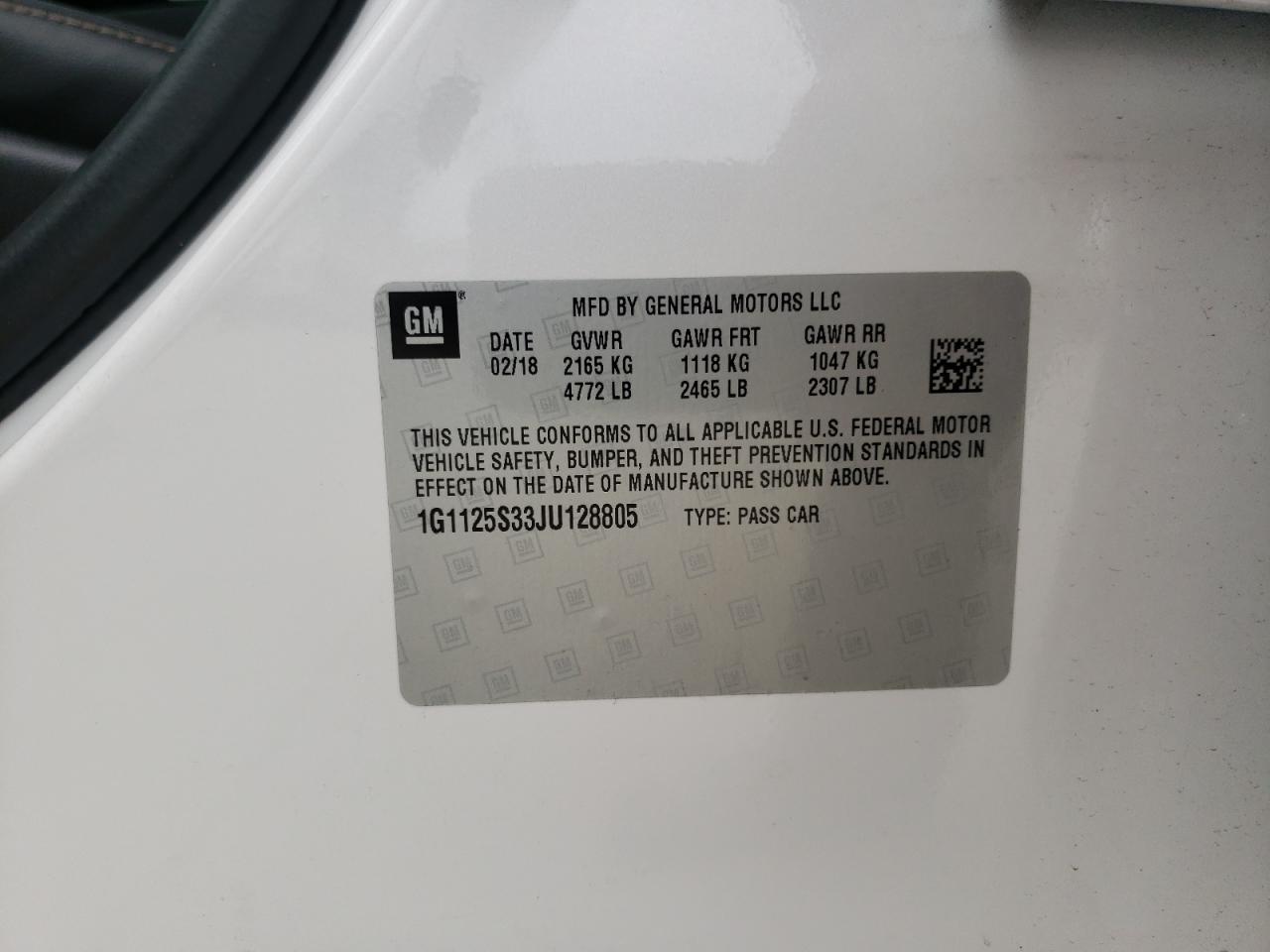 Photo 10 from auction – 2018 CHEVROLET IMPALA PRE with VIN 1G1125S33JU128805