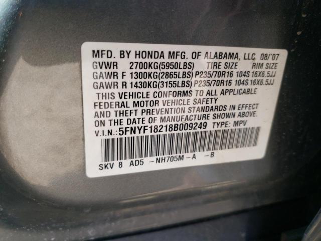 Photo 10 from auction – 2008 HONDA PILOT VP with VIN 5FNYF18218B009249
