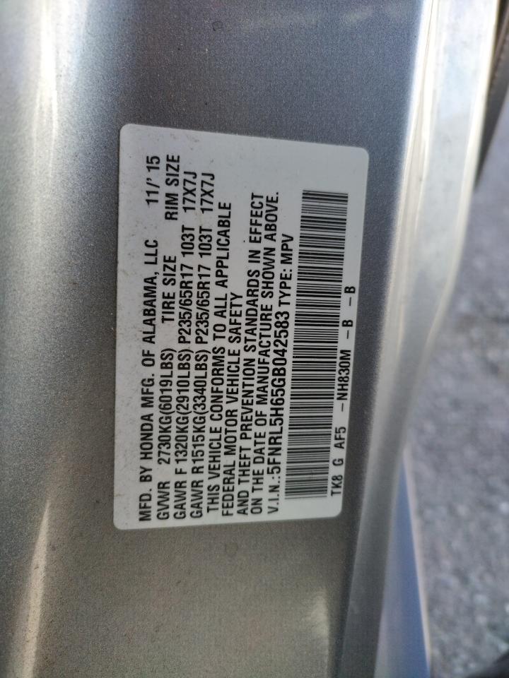 Photo 10 from auction – 2016 HONDA ODYSSEY EX with VIN 5FNRL5H65GB042583