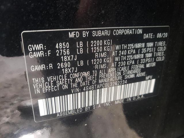 Photo 10 from auction – 2020 SUBARU OUTBACK TO with VIN 4S4BTAPC0L3262234