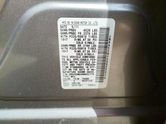 Photo 10 from auction – 2011 NISSAN ROGUE with VIN JN8AS5MV8BW682776
