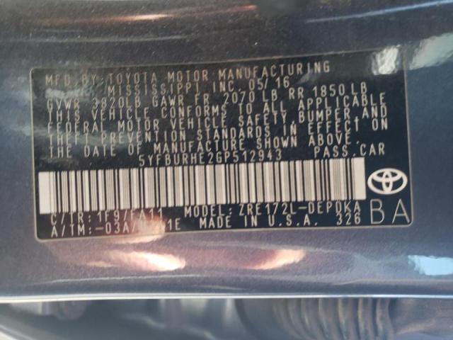 صورة رقم 10 من المزاد - 2016 TOYOTA COROLLA L مع VIN 5YFBURHE2GP512943
