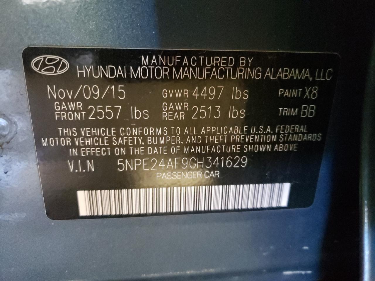 Photo 10 from auction – 2016 HYUNDAI SONATA SE with VIN 5NPE24AF9GH341629