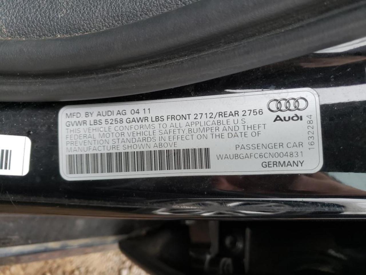 Photo 10 from auction – 2012 AUDI A6 with VIN WAUBGAFC6CN004831