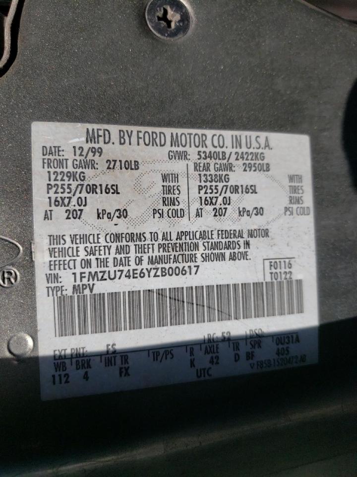 Photo 10 from auction – 2000 FORD EXPLORER E with VIN 1FMZU74E6YZB00617