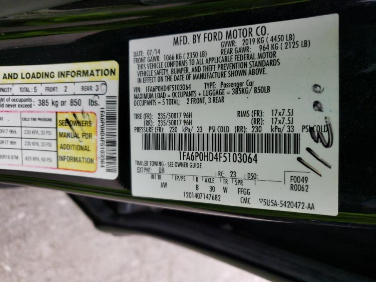 Photo 10 from auction – 2015 FORD FUSION SE with VIN 1FA6P0HD4F5103064