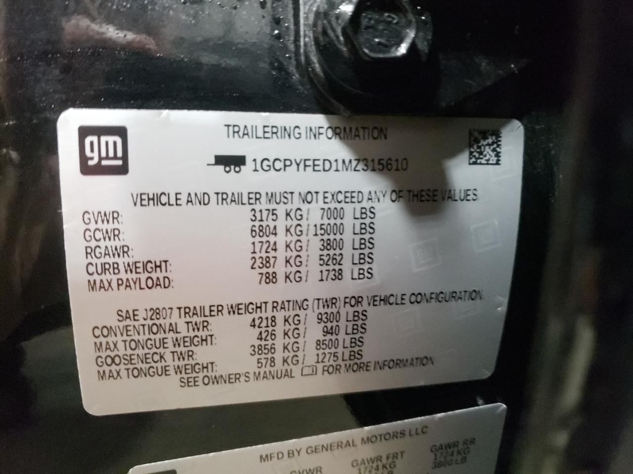 Photo 10 from auction – 2021 CHEVROLET SILVERADO with VIN 1GCPYFED1MZ315610