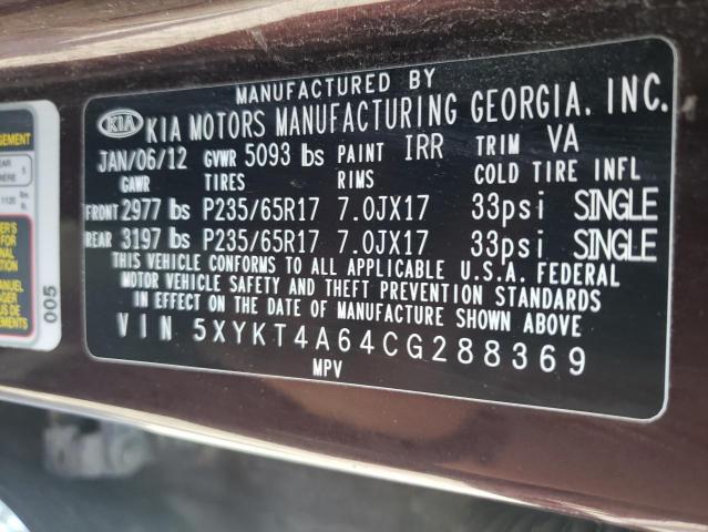 Photo 10 from auction – 2012 KIA SORENTO BA with VIN 5XYKT4A64CG288369