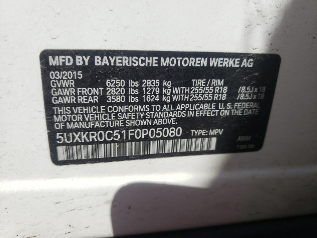 Photo 10 from auction – 2015 BMW X5 XDRIVE3 with VIN 5UXKR0C51F0P05080