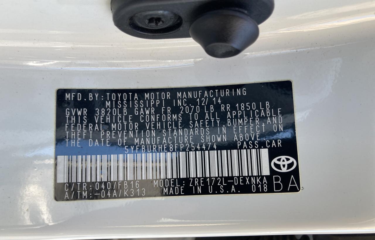 Photo 10 from auction – 2015 TOYOTA COROLLA L with VIN 5YFBURHE8FP254474