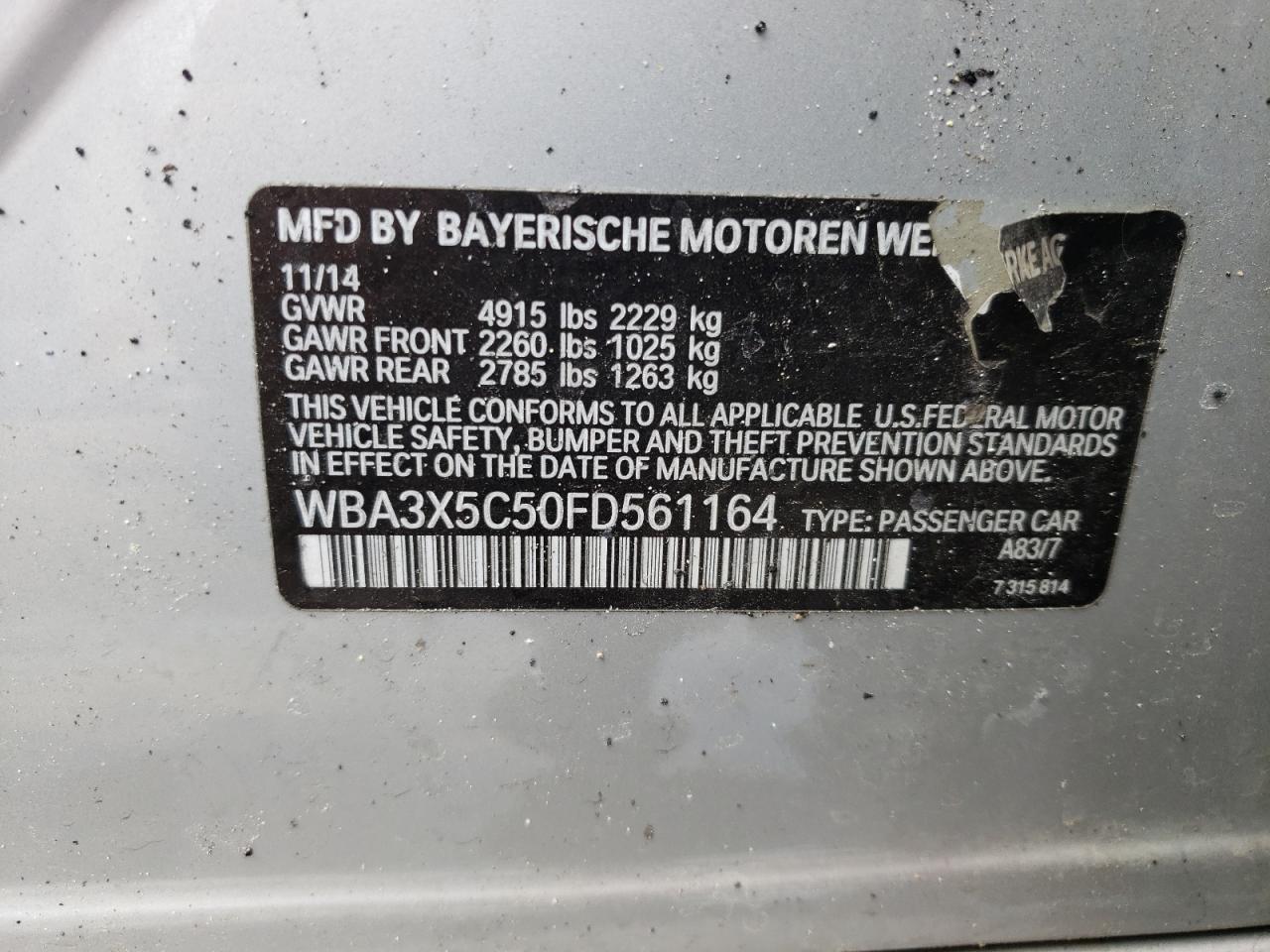 Photo 10 from auction – 2015 BMW 328 XIGT with VIN WBA3X5C50FD561164