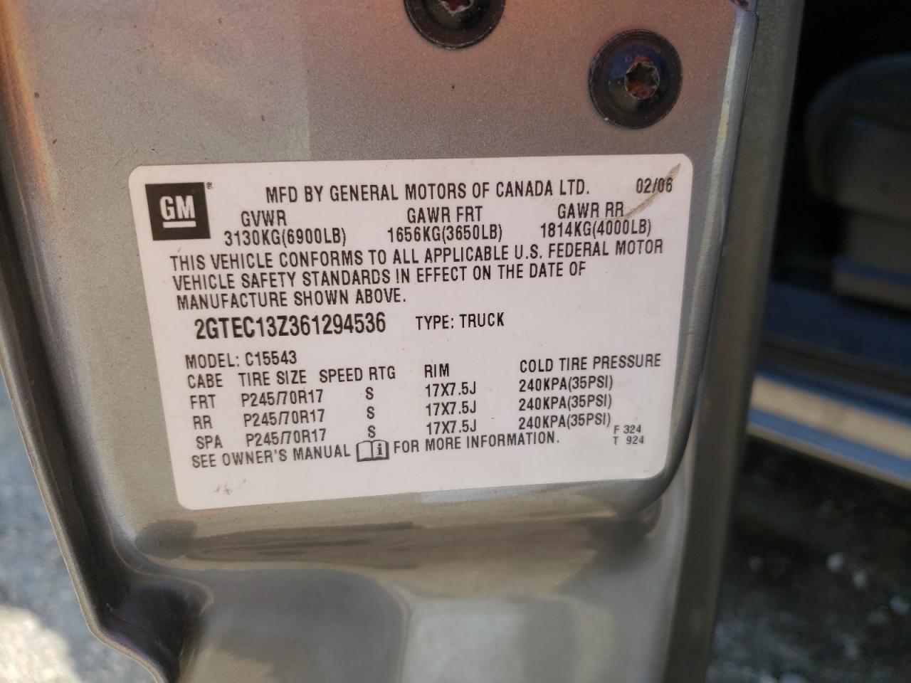 Photo 10 from auction – 2006 GMC NEW SIERRA with VIN 2GTEC13Z361294536