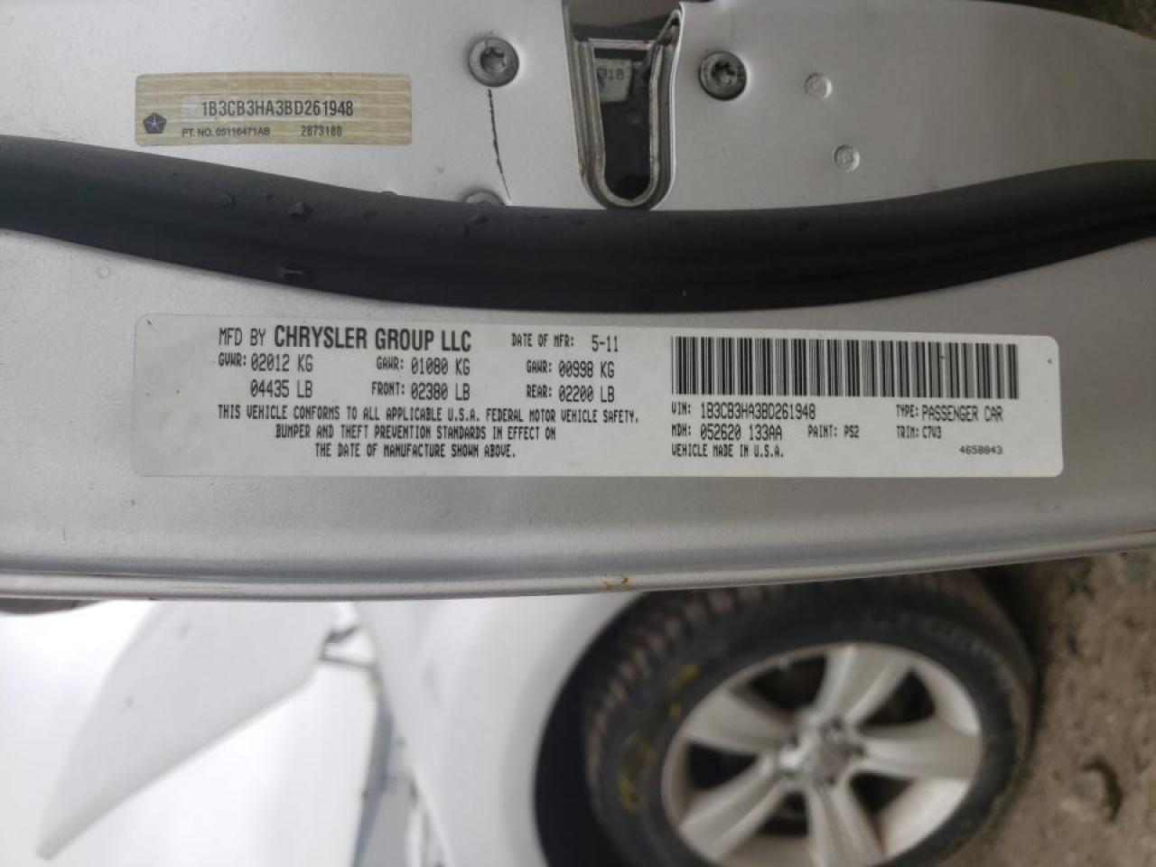 Photo 10 from auction – 2011 DODGE CALIBER MA with VIN 1B3CB3HA3BD261948